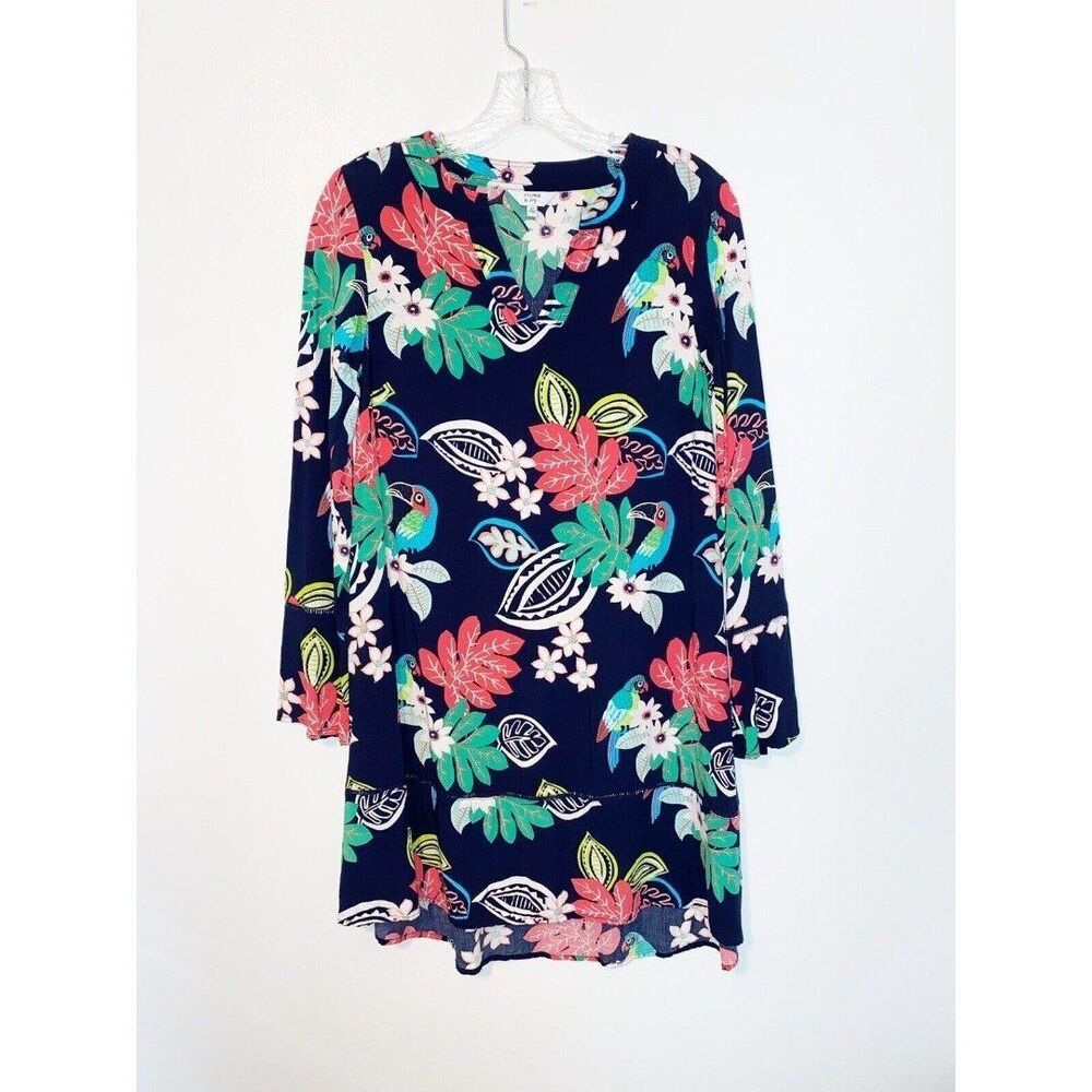 CROWN & IVY Navy Blue Pullover Mini Dress Bell Sleeves Size XS